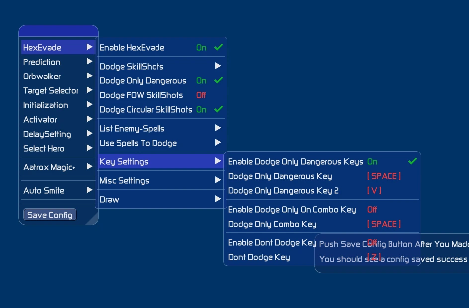 Módulo Evade · Teclas del loader