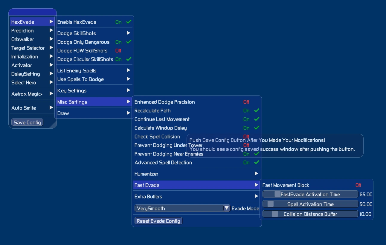 Módulo Evade · Ajustes del loader